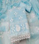 Blue colour with embroidered work chanderi cotton semi stitched dress with unstitched bottom