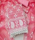 pink colour with embroidered work chanderi cotton semi stitched dress with unstitched bottom