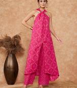 FUCHSIA S PRINT TWISTED NECKLINE KURTA PANT SET