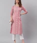 Janasya women's pastel pink cotton animal print straight kurta