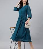 Janasya women's teal chiffon self design flared kurta