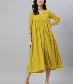 Janasya women's mustard chiffon self design frontslit kurta