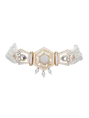 Gold-plated & white kundan & pearls studed choker necklace set 4