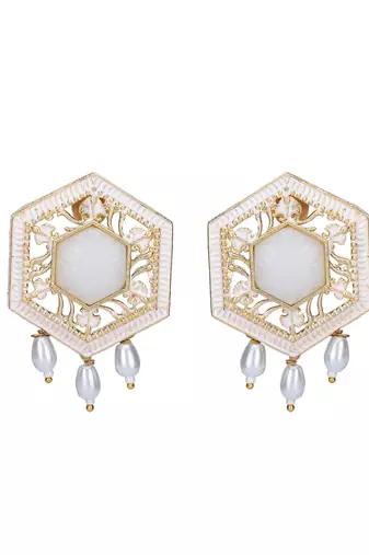Gold-plated & white kundan & pearls studed choker necklace set