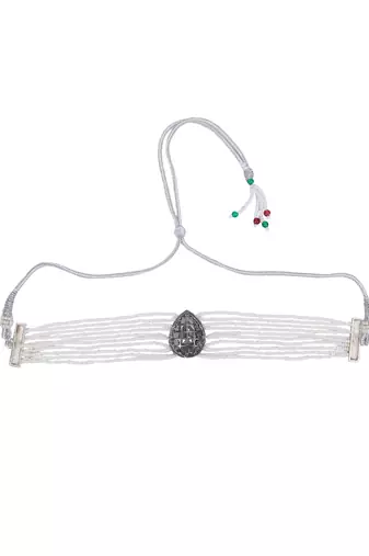 Gold-plated & white kundan & pearls studed choker set