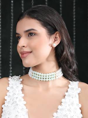 Gold-plated pearls studded layered necklace set 1
