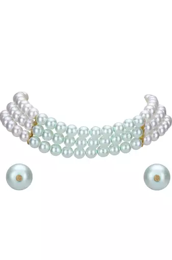 Gold-plated pearls studded layered necklace set