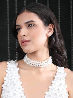 Gold-plated antique pearl studded necklace set 1