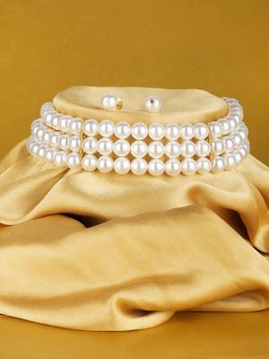 Gold-plated antique pearl studded necklace set 2