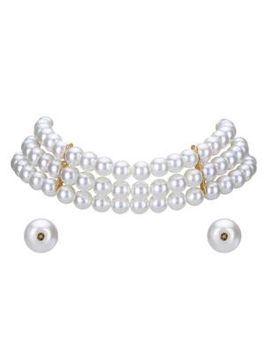 Gold-plated antique pearl studded necklace set 3