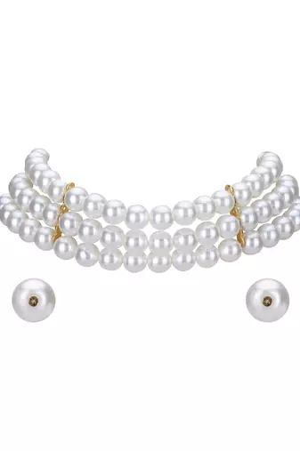 Gold-plated antique pearl studded necklace set