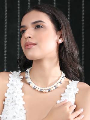 Gold-plated multicolor round pearl necklace set 1