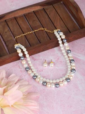 Gold-plated multicolor round pearl necklace set 2