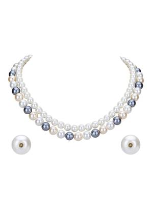 Gold-plated multicolor round pearl necklace set 3