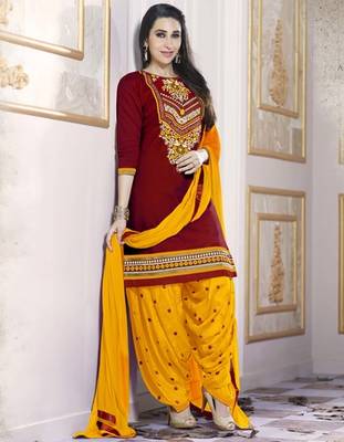 Maroon Pure Cotton Cambric embroidered salwar with dupatta 1