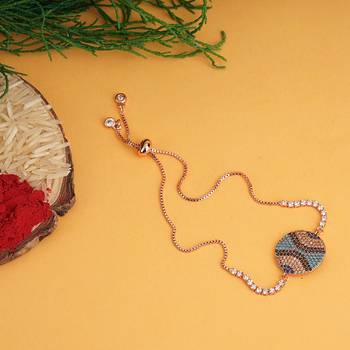 Rhodium plated zircon blue and black rakhi bracelet 1