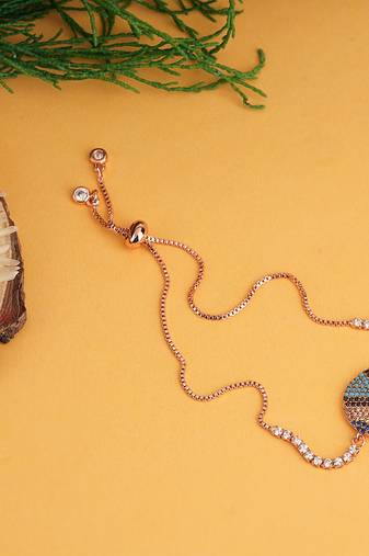 Rhodium plated zircon blue and black rakhi bracelet
