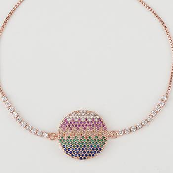 Rhodium plated red and blue,green rakhi bracelet 3