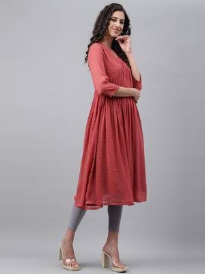 Janasya women's pink dobby chiffon self design empire kurta 5