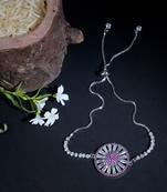 Rhodium plated american diamond zircon purple rakhi bracelet