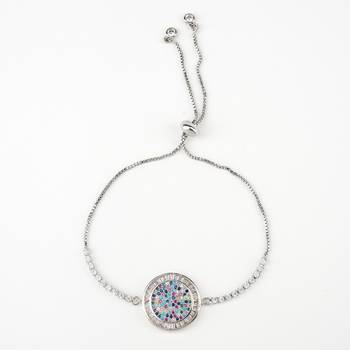 Rhodium plated american diamond zircon red and blue rakhi bracelet 2