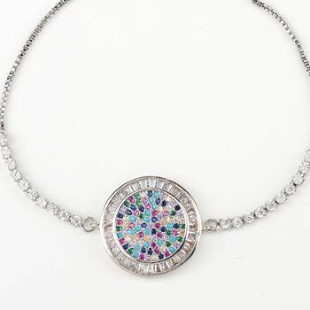 Rhodium plated american diamond zircon red and blue rakhi bracelet 3