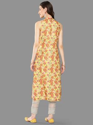Janasya women's yellow moss digital printed straight kurta 4