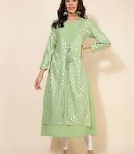 Janasya women's light green crepe foil printed a-line kurta