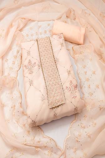 Peach colour with embroidered work georgette semi stitched dress with unstitched bottom