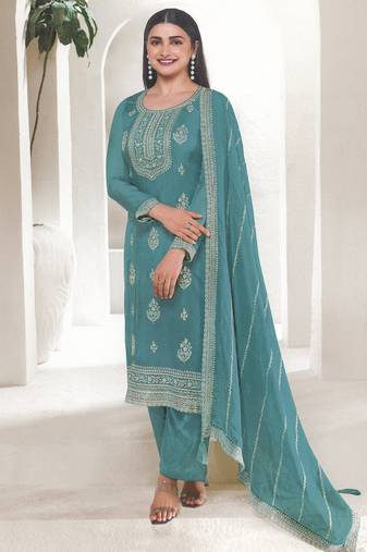 Teal organza embroidery party wear salwar suit