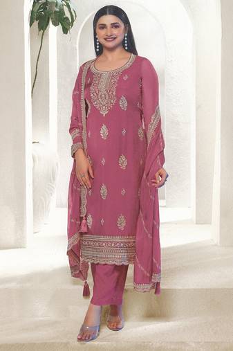 Dark pink organza embroidery party wear salwar suit