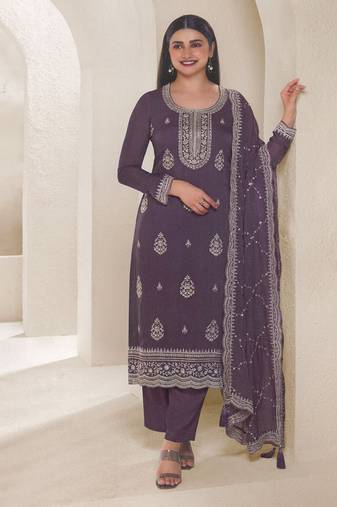 Violet organza embroidery party wear salwar suit