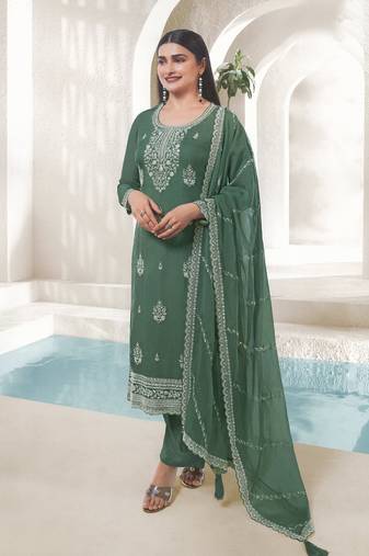 Sea green organza embroidery party wear salwar suit