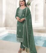 Sea green organza embroidery party wear salwar suit
