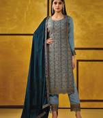 Light blue satin embroidery party wear salwar suit
