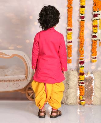 Hot pink embroidered kurta with yellow dhoti boys 3