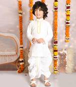 Neck embroidered white kurta and dhoti set boys