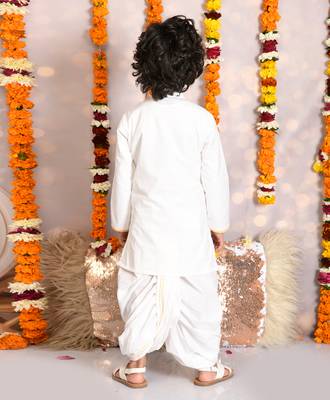 Neck embroidered white kurta and dhoti set boys 3