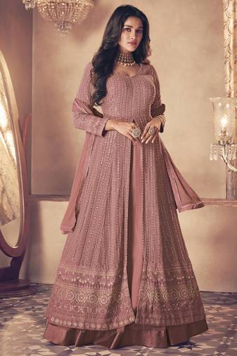Light onion pink georgette embroidery party wear salwar suit