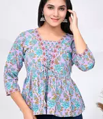 Lilac blue floral print cotton top