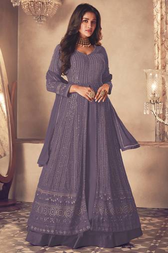 Lavender georgette embroidery party wear salwar suit