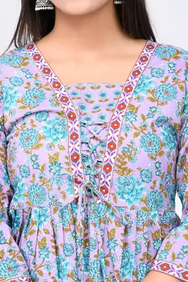 Lilac blue floral print cotton top 4