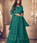 Teal georgette embroidery party wear salwar suit