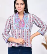 Light purple & blue boarder print cotton top