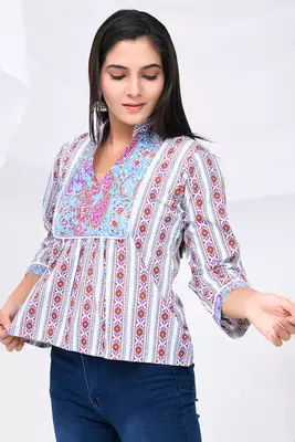 Light purple & blue boarder print cotton top 2