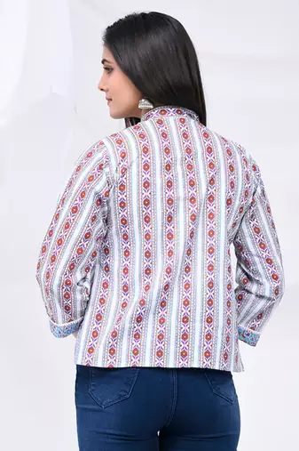 Light purple & blue boarder print cotton top