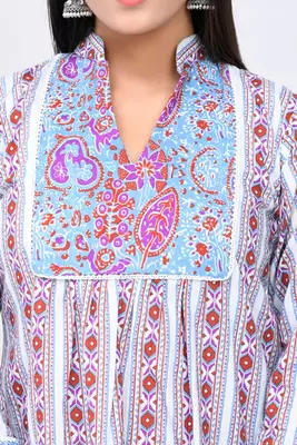 Light purple & blue boarder print cotton top 4