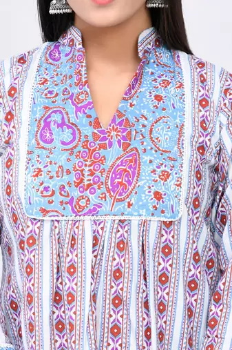 Light purple & blue boarder print cotton top