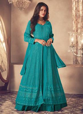 Turquoise georgette embroidery party wear salwar suit 1