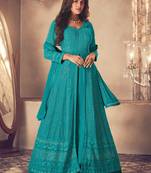 Turquoise georgette embroidery party wear salwar suit